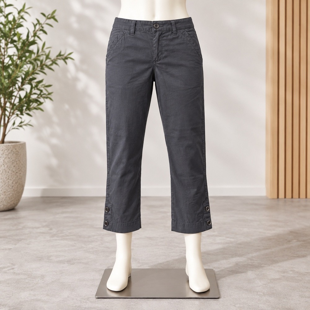 Ann Taylor LOFT Original Crop Pants Womens Size 6 Black Button Hem Trousers